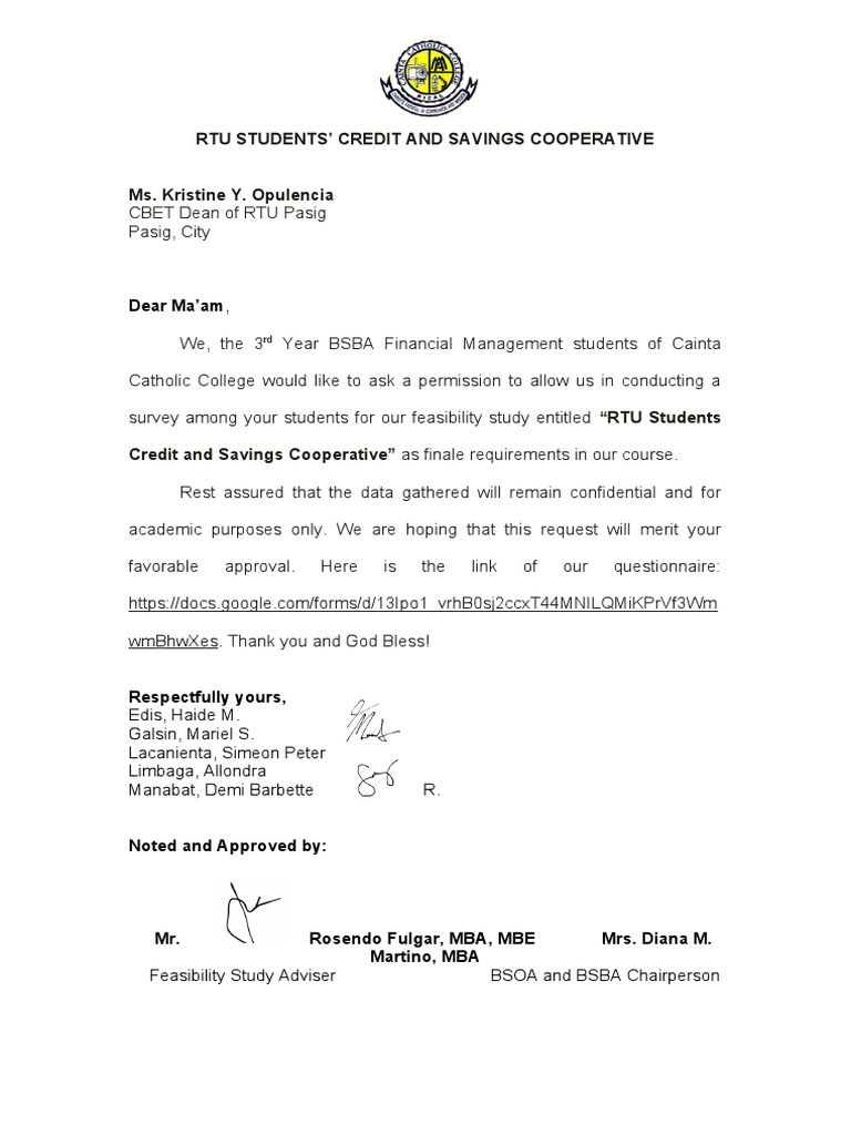 Letter & Questionnaire Bsba 3B GRP 3 | PDF | Business