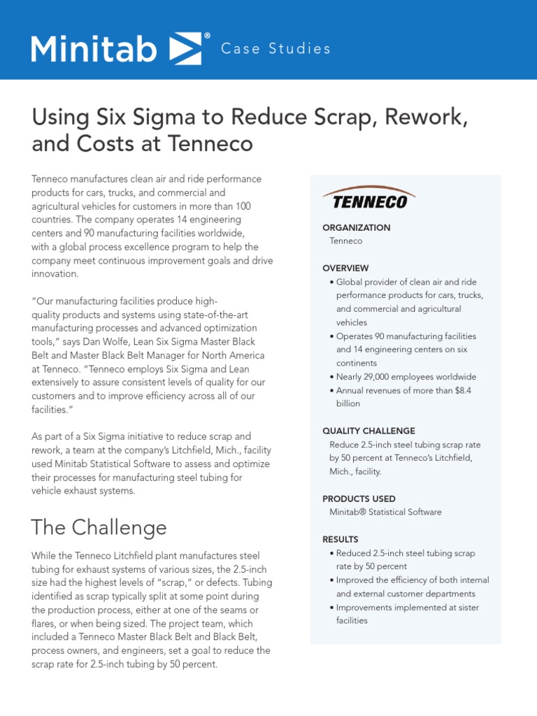 Using Six Sigma To Reduce Scrap, Rework, and Costs at Tenneco PDF