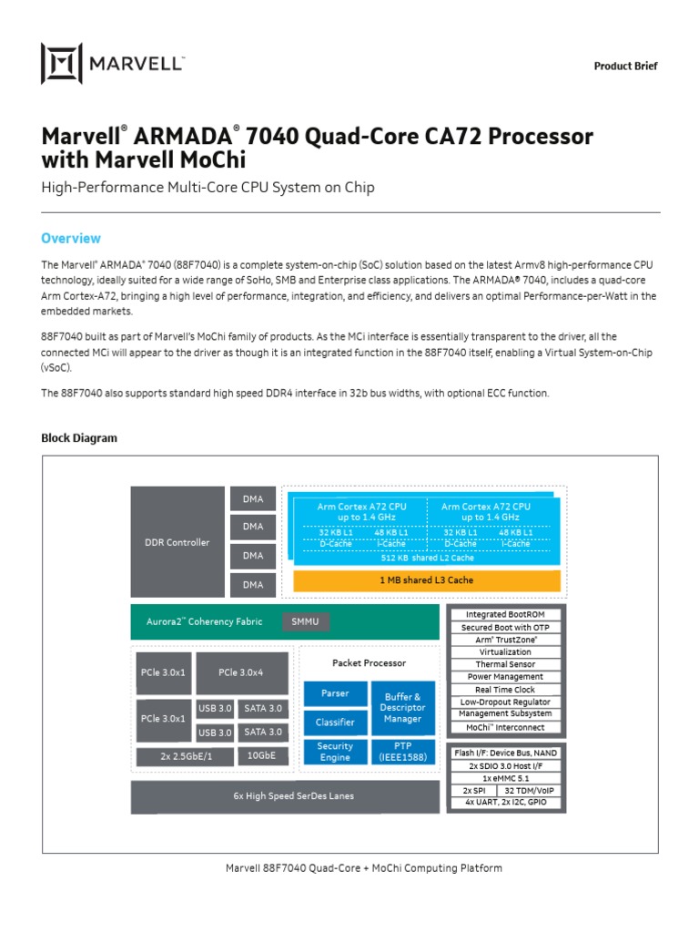 Marvell Armada 7040 Quad-Core Ca72 Processor With Marvell Mochi | PDF ...