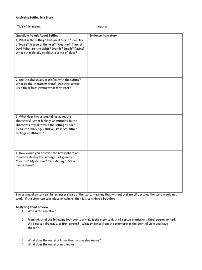 Analyzing Story Setting and Characterization | PDF | Narration | Cognition