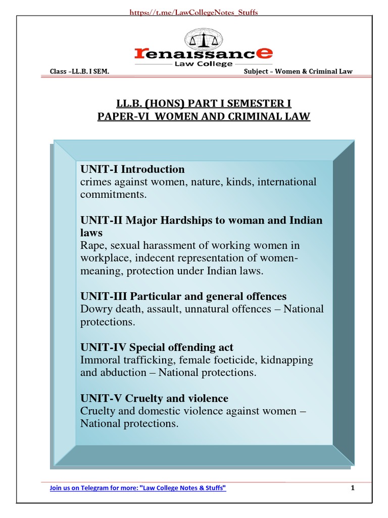 768px x 1024px - Women Criminal Law Renaissance Law College Notes | PDF | Rape |  International Labour Organization