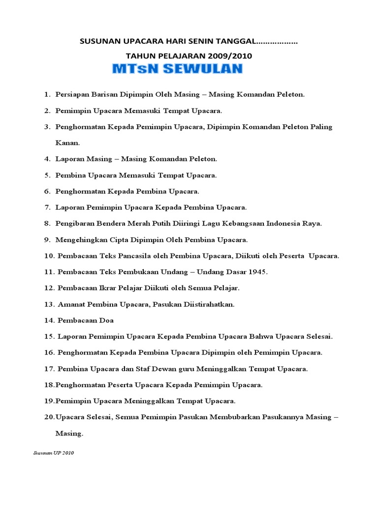 Teks Doa Upacara Bendera Hari Senin Sd Terkait Teks
