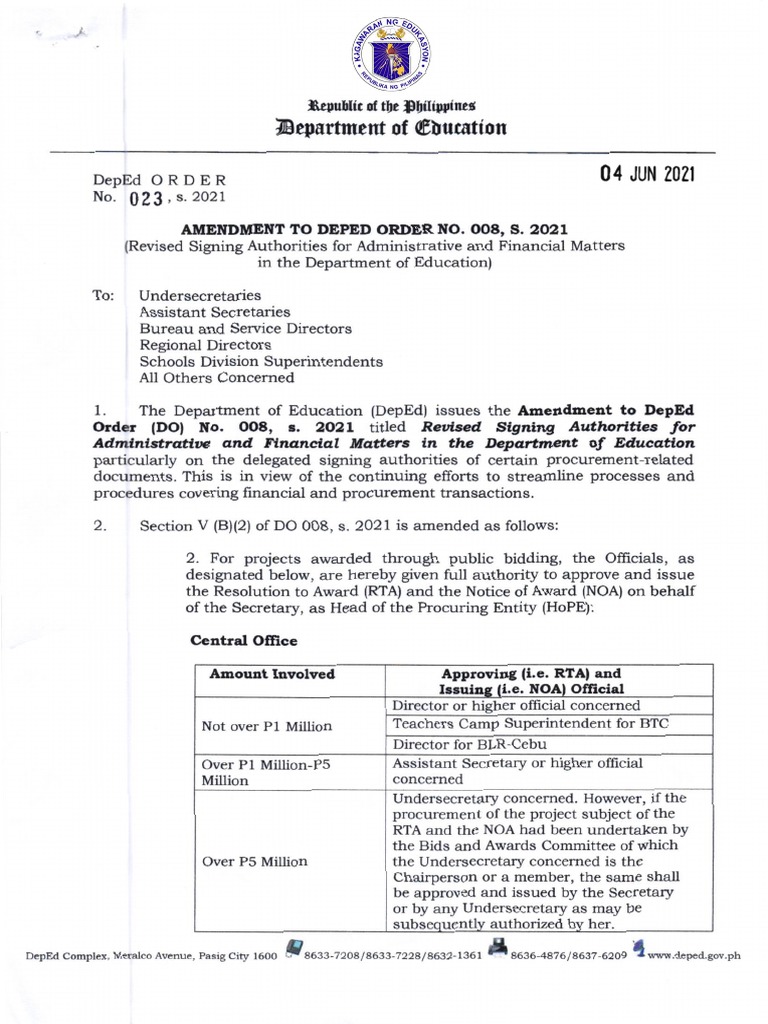 Deped Order No. 008 S. 2019