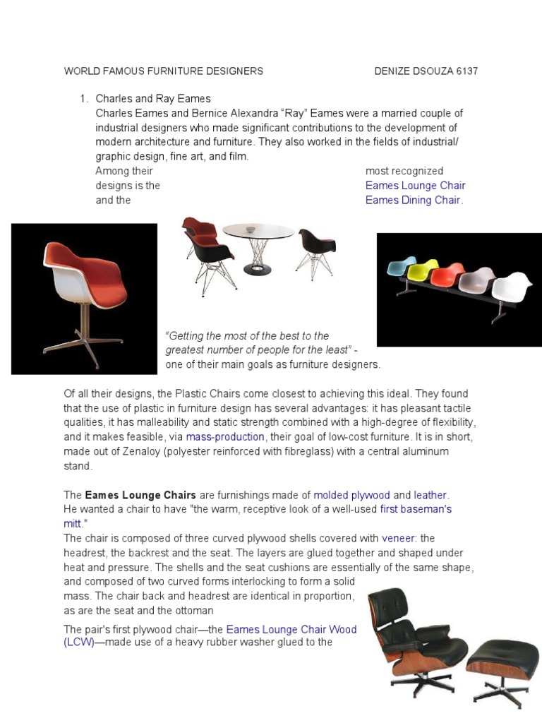 World Famous Furniture Designers PDF Decorative Arts Manufactured Goods