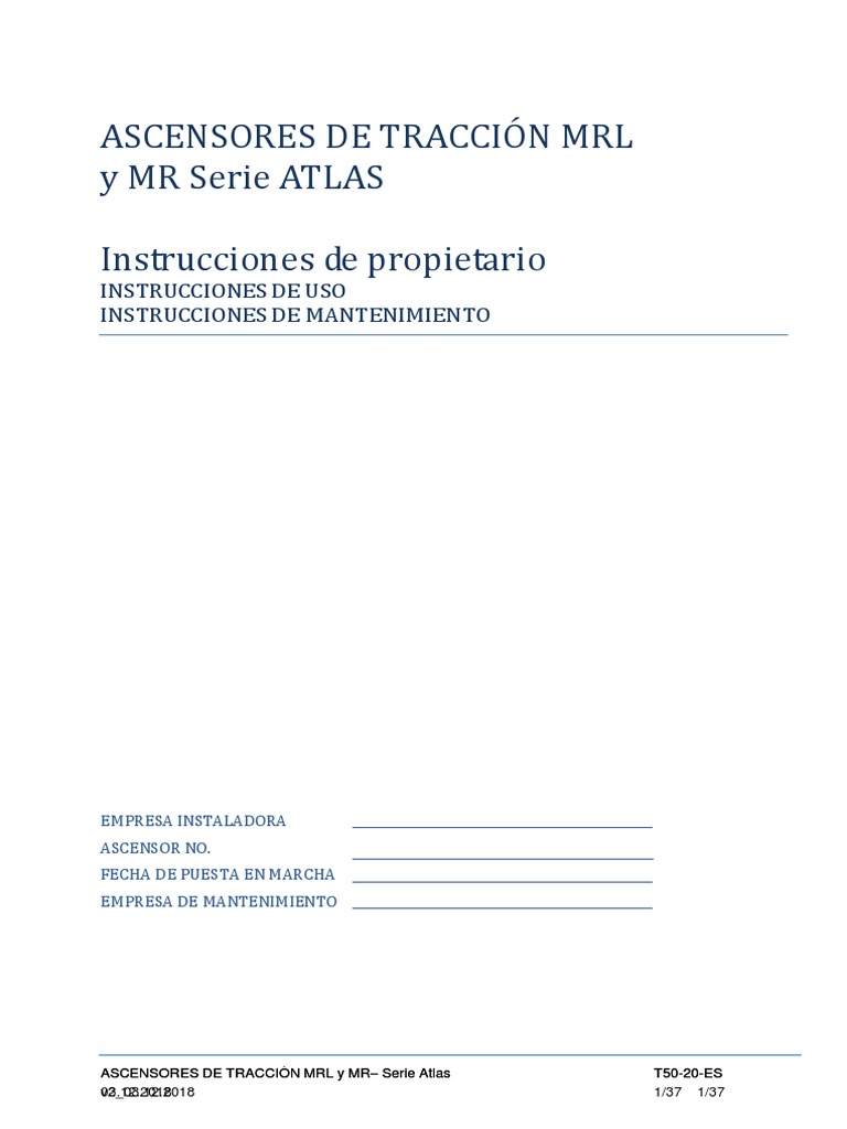 Manual De Uso Y Operación Ascensor Completo Pdf Ascensor