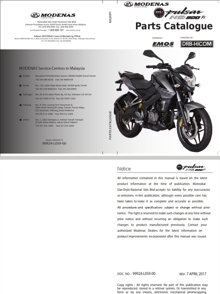 Parts Catalogue Pulsar Ns200 PDF Transmission Mechanics Brake