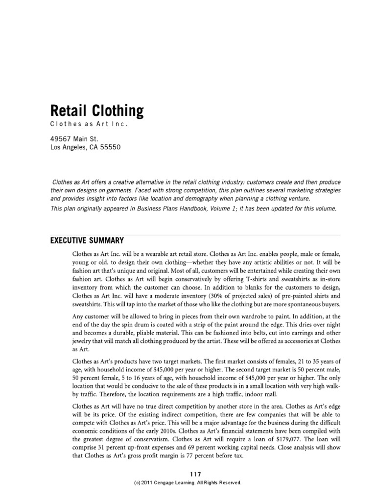 Sample Business Plan - Retail Clothing | PDF