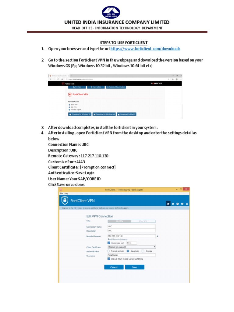 Steps To Install and Use Forticlient VPN | PDF