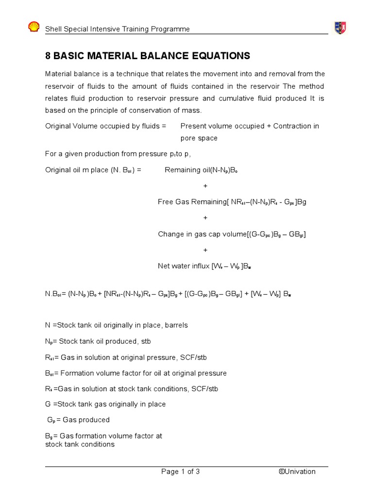 8 Basic Material Balance Equations PDF Petroleum Reservoir Barrel