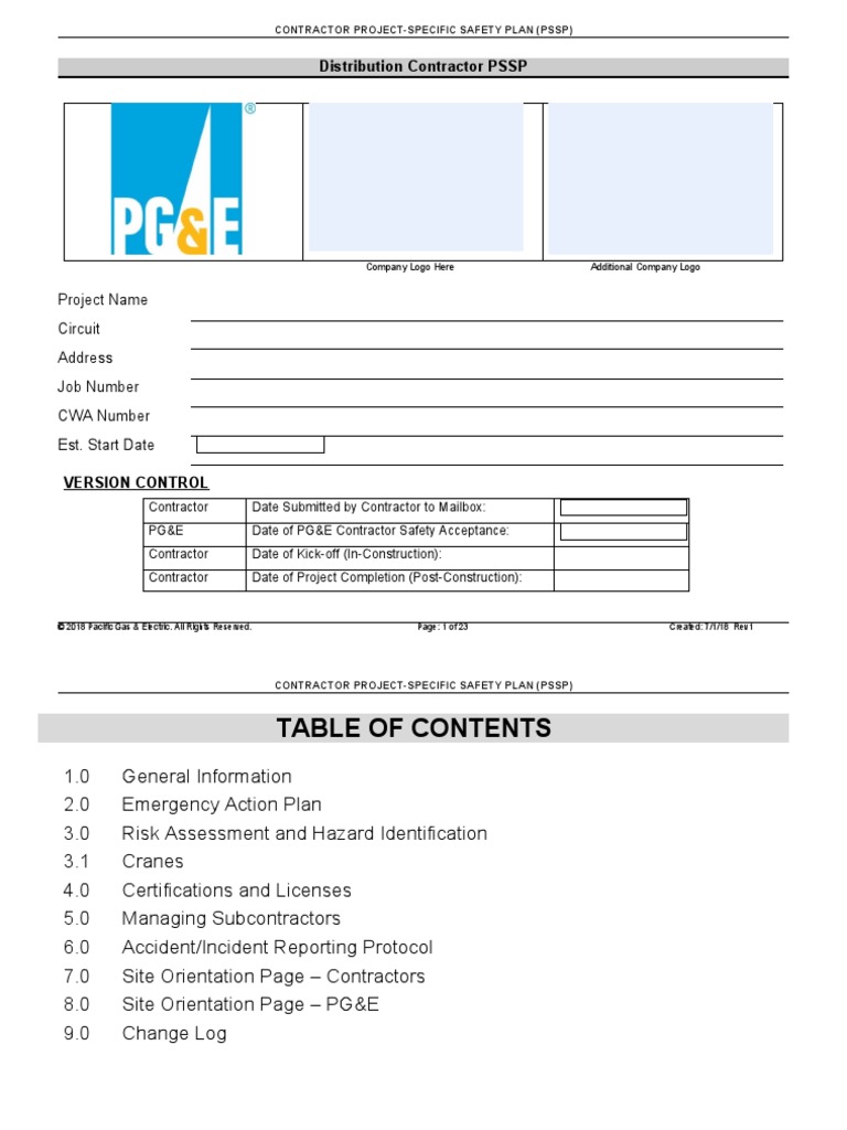 Distribution Contractor PSSP: Project Name Circuit Address Job Number ...