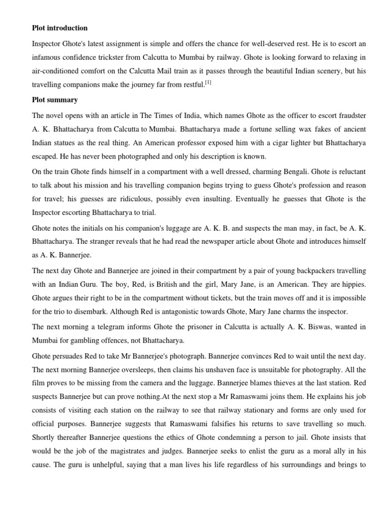 Summary of The Novel Inspector Ghote Goes by Train PDF Violence