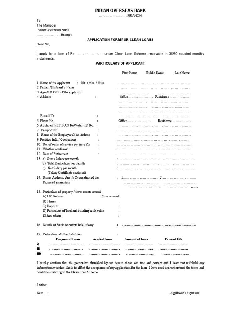 Application Form For Clean Loans | PDF | Guarantee | Banking