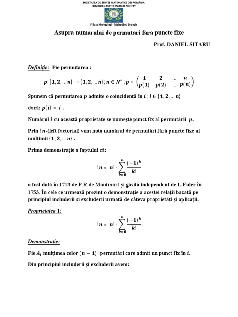 Permutari Fara Puncte Fixe | PDF