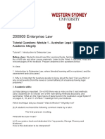 Enterprise Law: Tutorial Questions: Module 1 - Australian Legal System and Academic Integrity