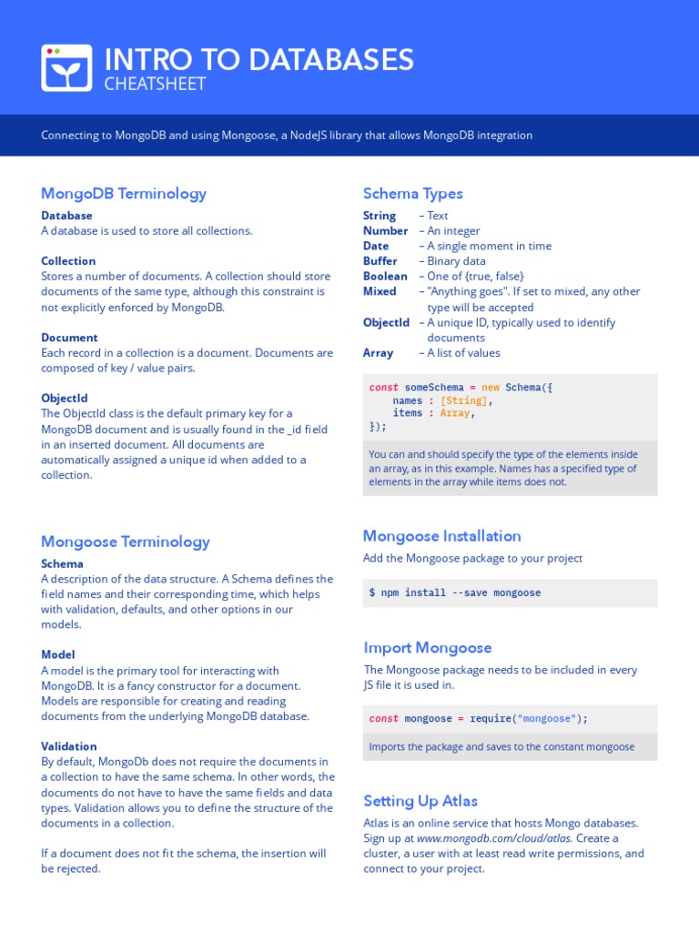 Databases-Cheatsheet MITWEBLAB | PDF | Mongo Db | Data Type