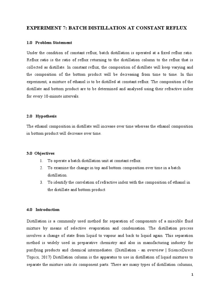 Lab Report Distillation PDF Distillation Molecular Mass