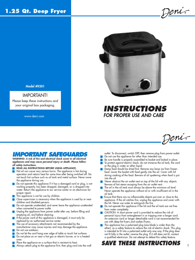 Deni Deep Fryer Instructions | PDF | Batter (Cooking) | French Fries