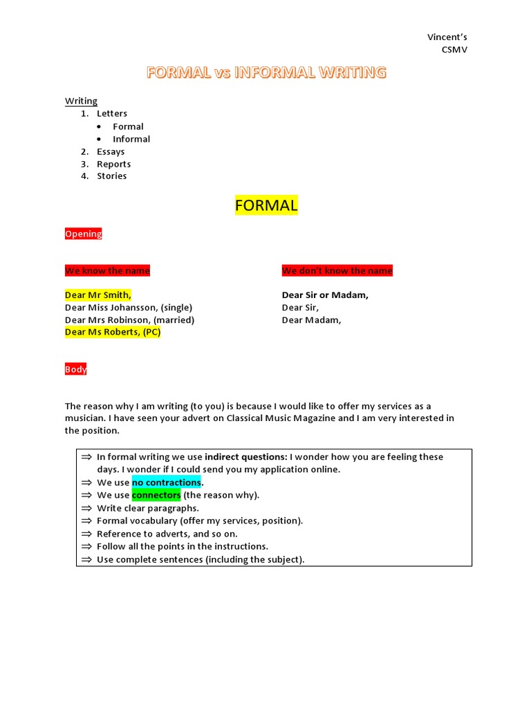 Formal Vs Informal Writing | PDF | Madam