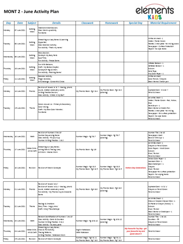 Mont 2 - June - Planner 2021 | PDF | Phonics | Conservation And ...
