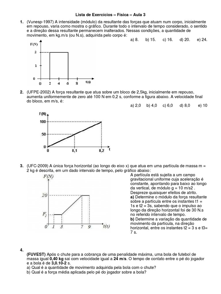 Exercícios de Física: Impulso e Energia | PDF | Potência (Física ...
