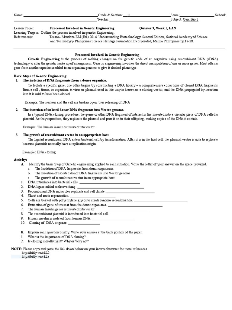 Genetic Engineering Process Overview | PDF | Plasmid | Molecular Cloning