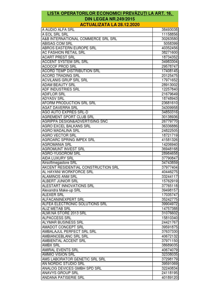 Lista Operatori Economici Gestionare Ambalaje, PDF, Business