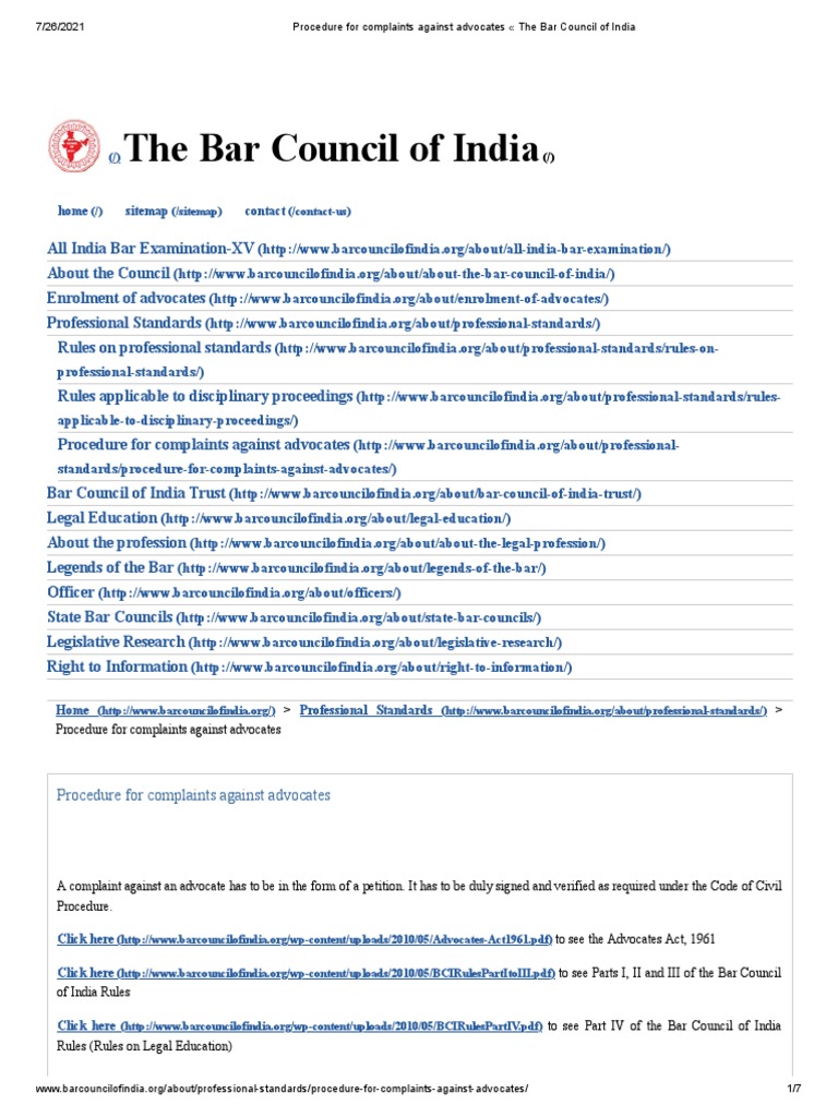 procedure-for-complaints-against-advocates-the-bar-council-of-india