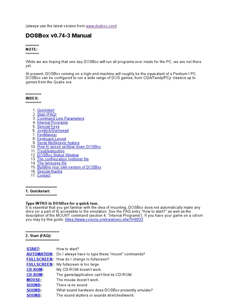 DOSBox v0.74-3 User Manual | PDF | Dos | Floppy Disk