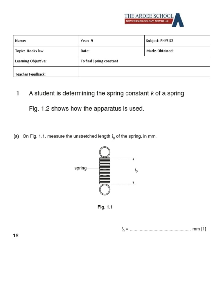 Worksheet Hooks Law Experiment | PDF