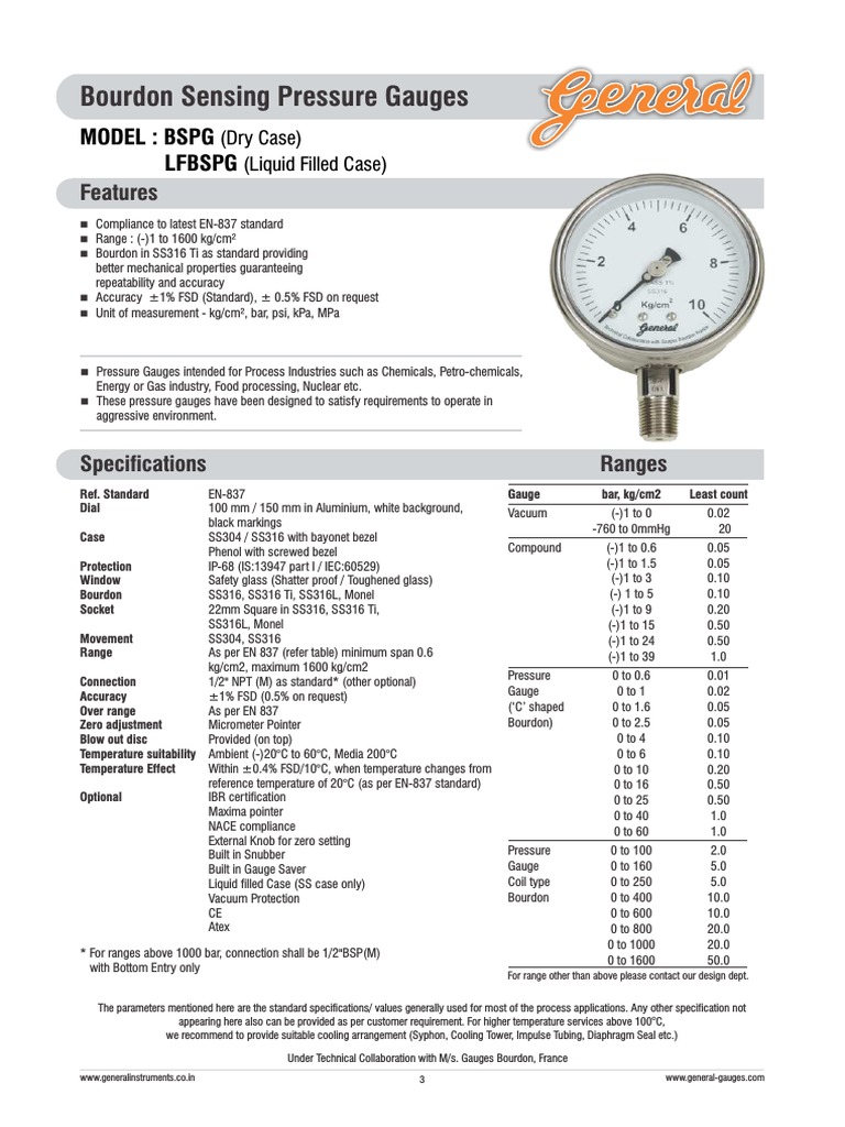 GIC Pressure Gauge PDF Pressure Measurement Stainless Steel