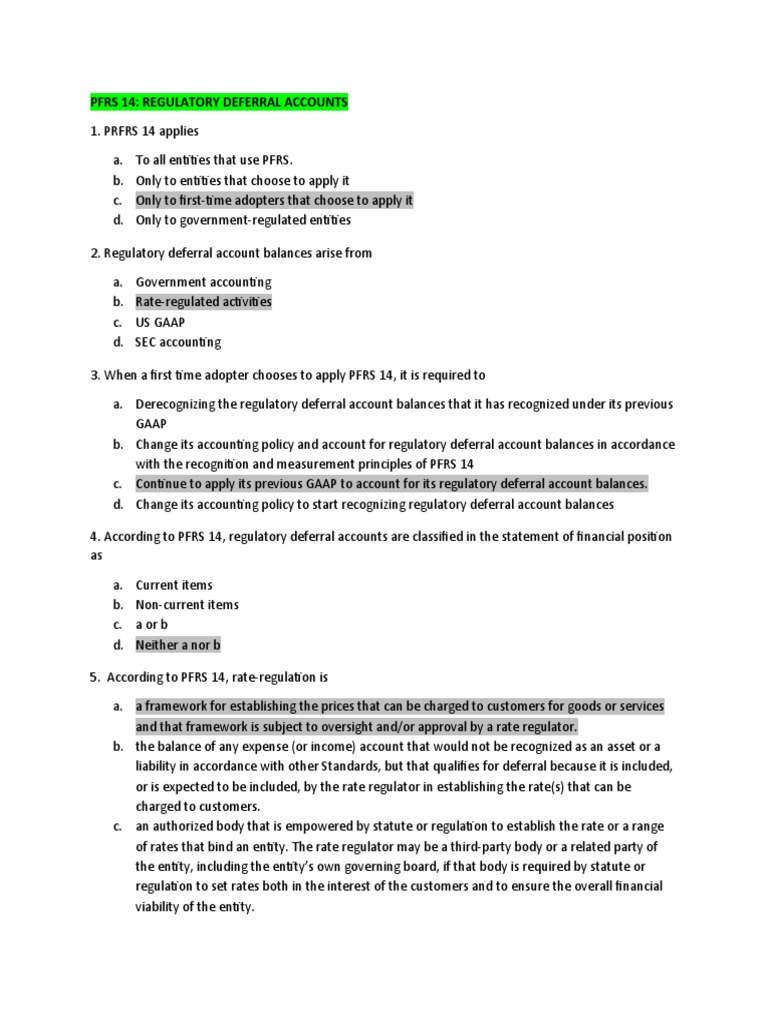 Pfrs 14 Regulatory Deferral Accounts PDF Debits And Credits Deferral