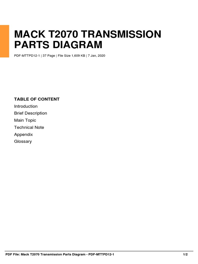 Mack T2070 Transmission Parts Diagram Table of Content PDF