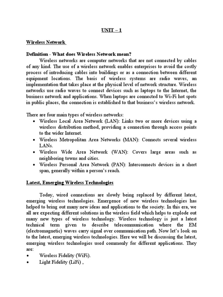 Unit 1 Wireless Network Definition What Does Wireless Network Mean? PDF Wi Max