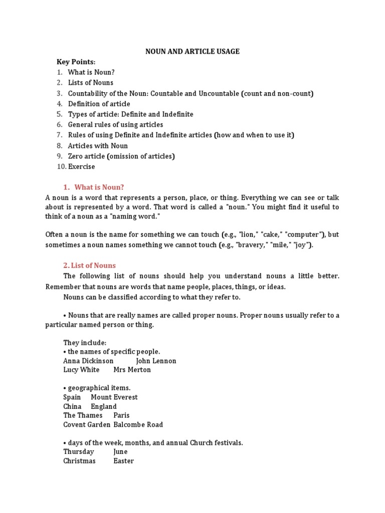 Noun And Article Usage Pdf Noun Grammatical Number