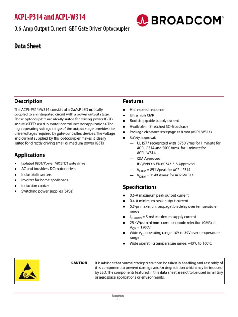 ACPL-P314 and ACPL-W314: Data Sheet | PDF | Insulator (Electricity ...