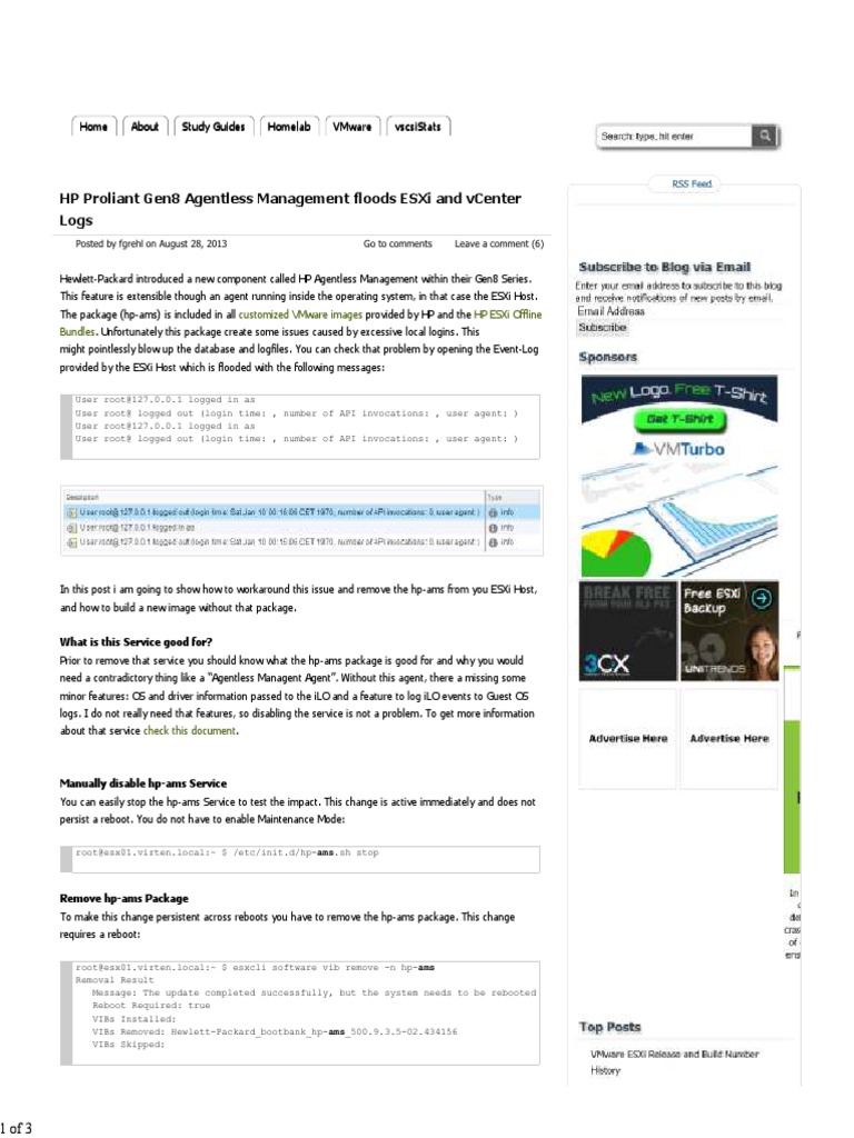 HP Proliant Gen8 Agentless Management Floods ESXi and Vcenter Logs