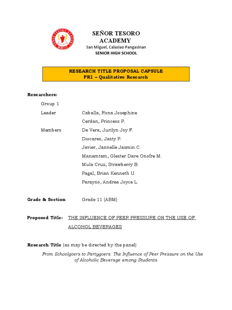 SAMPLE Research Title Proposal Capsul PDF Alcoholism Drink