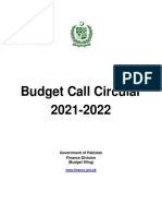 Budget Call Circular 2021-2022: Government of Pakistan Finance Division (Budget Wing)