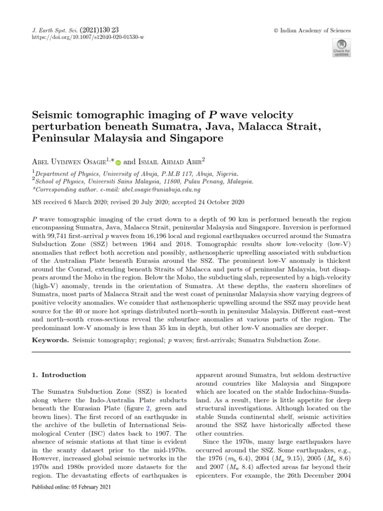 Seismic Tomographic Imaging of P Wave Velocity Perturbation Beneath ...