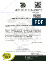 Certificado de Matrícula: La Secretaría Del Centro de Admisión Y Nivelación Universitaria Certifica