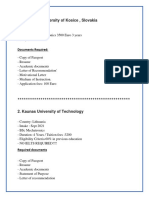 Technical University of Kosice, Slovakia: Documents Required