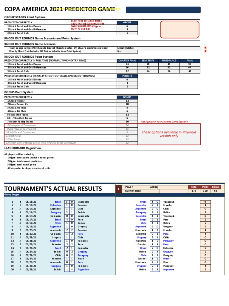 Copa America Predictor Game V2.0 - 10 Players | PDF | Component Object ...