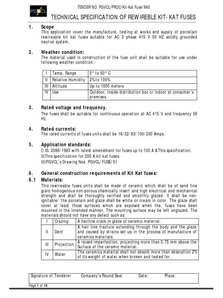 Technical Specifications of Kit Kat Fuse PDF Fuse (Electrical