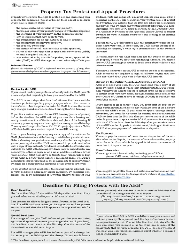 50195 HCAD Tax Protest PDF Burden Of Proof (Law) Real Estate