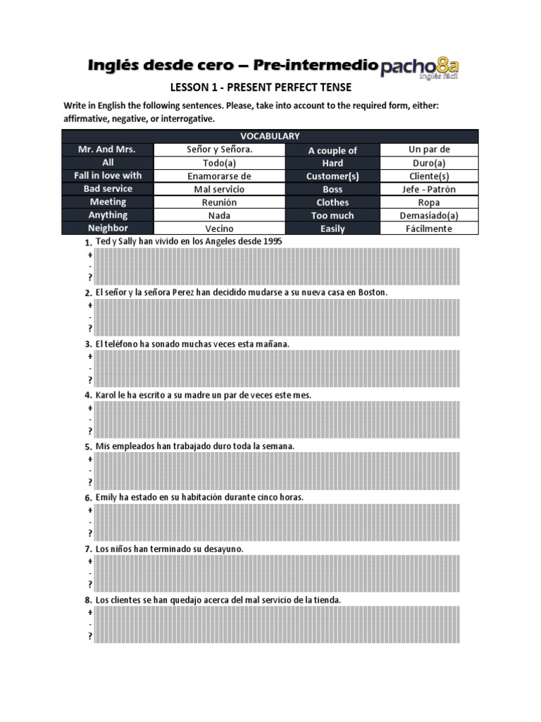 Present Perfect Tense Exercises | PDF | Grammar | Linguistics