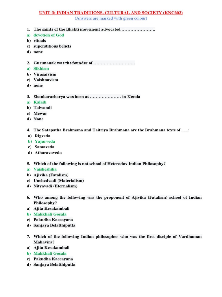 UNIT-3 Multiple Choice Questions - KNC-602 | Download Free PDF | Indian ...