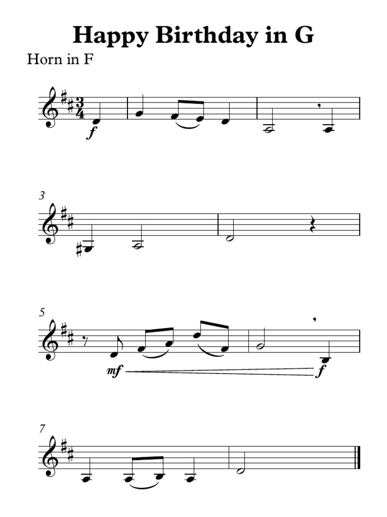 Happy Birthday in G Horn in F PDF