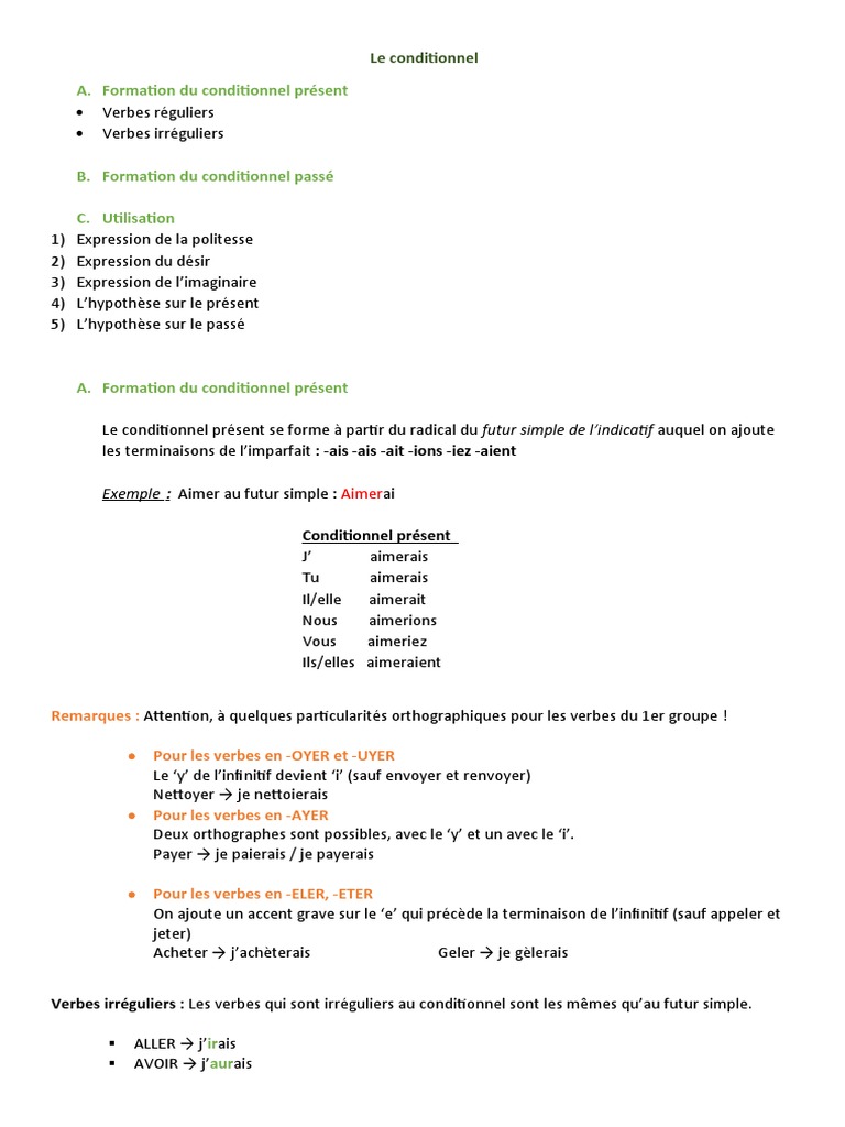 Guide du conditionnel en français | PDF | Conjugaison | Verbe