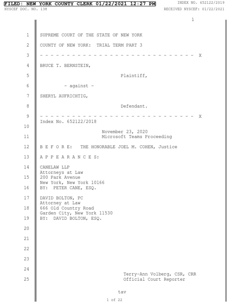 TRANSCRIPT of Sanctions Hearing For Bruce Bernstein of XpresSpa XSPA