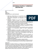 Plan de Convivencia Pacifica Y Armónica GESTIÓN 2021: Prof. Miguel Angel Mamani Cochabamba//Bolivia